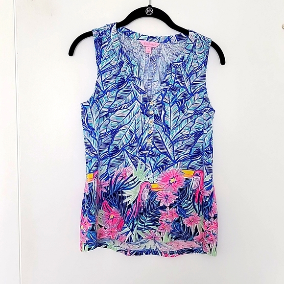 Lilly Pulitzer Essie Bennet Blue Let's Mango top - Picture 1 of 5